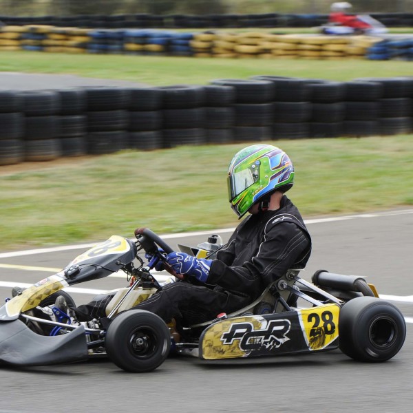 Go Kart rider going fast around the Picton Karting Track