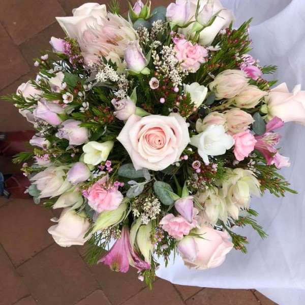 Bouquet of pink and white flowers at Chellowdeen Florist