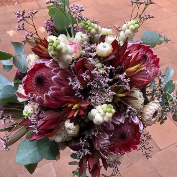 Bouquet of native red, purple and white  Australian flowers from Chellowdeen Florist