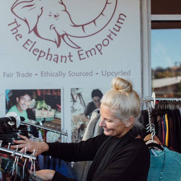 Shopper at Elephant Emporium Picton