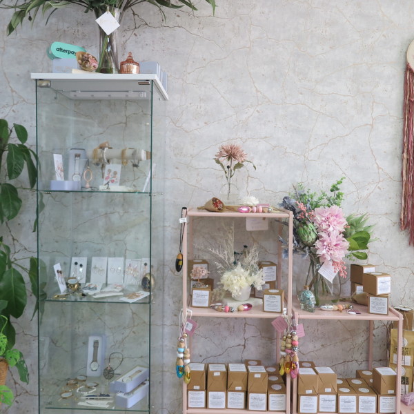 Beautiful wall and shelf set up in Hopes Boutique Gifts 