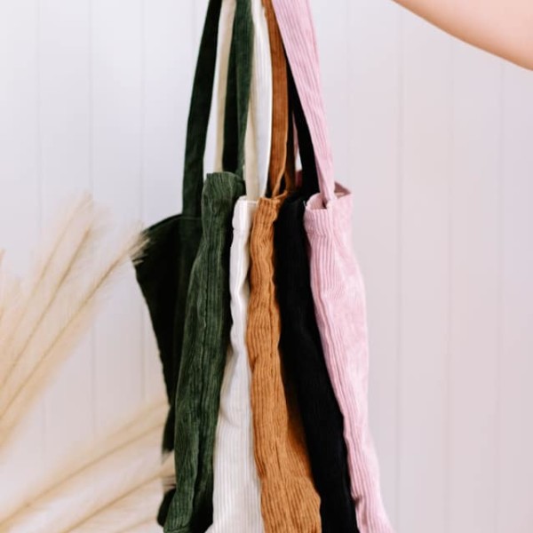 Selection of coloured corduroy bags