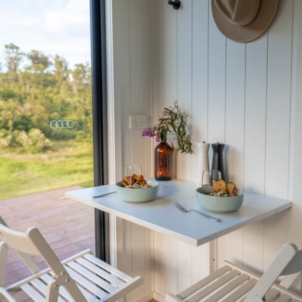 Dining area inside tiny house