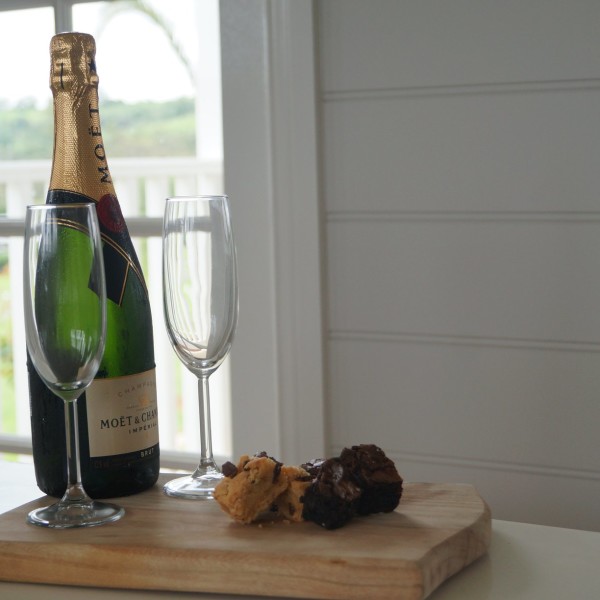 Bottle of Moet and fresh treats at The Cottage Picton