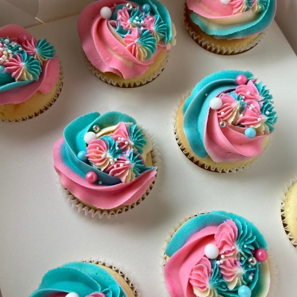 Pink and Blue decorated cupcakes 