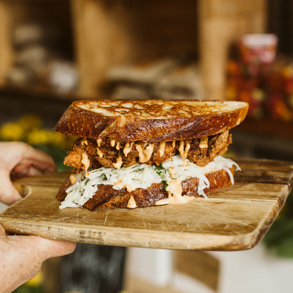 Freshly made toastie at Pheasants Nest Produce