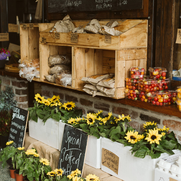Fresh flowers and breads for sale at Pheasants Nest Produce
