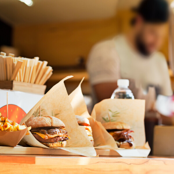 takeaway food lined up 