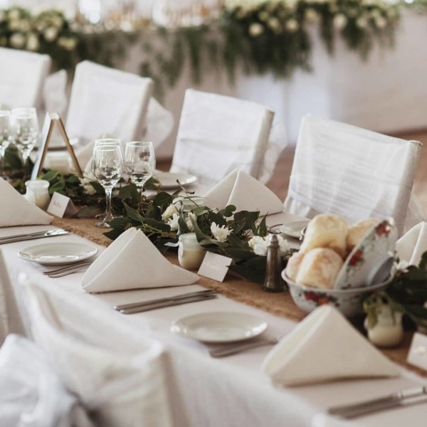 Wedding table decorations at Appin House