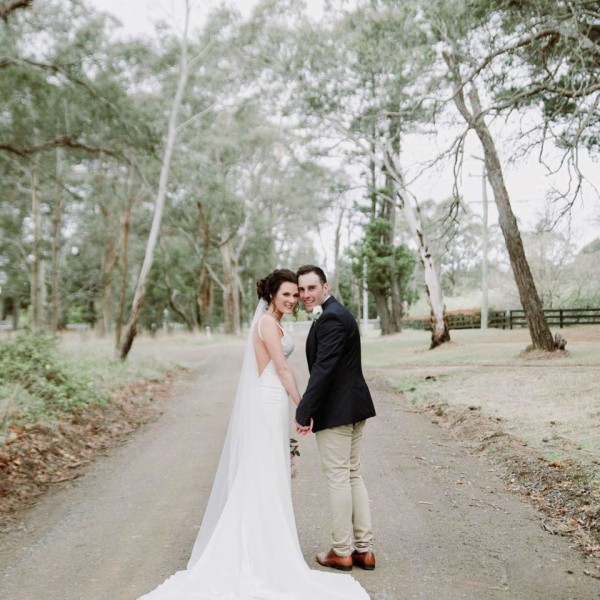 Bride and Groom in a park