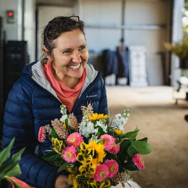 Jonima owner Ingrid building a bunch of flowers