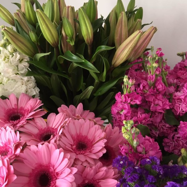 Fresh pink and purple cut flowers