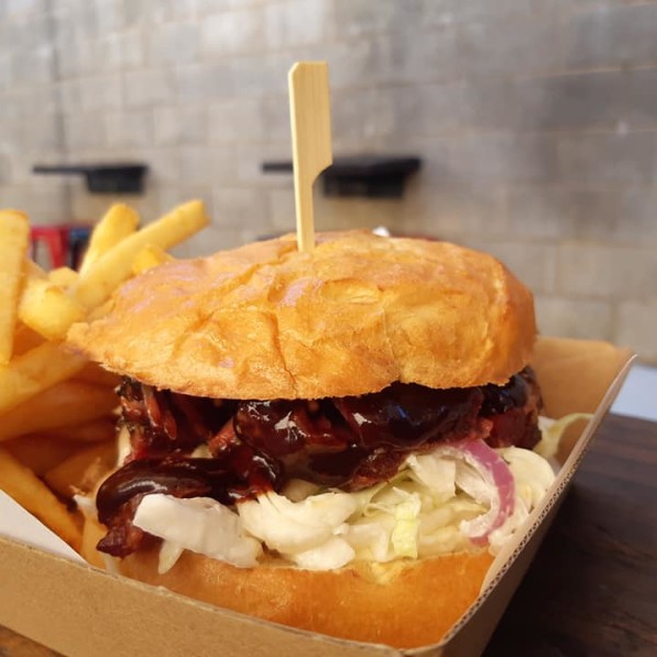 Burger and fries at Smoke N Grill